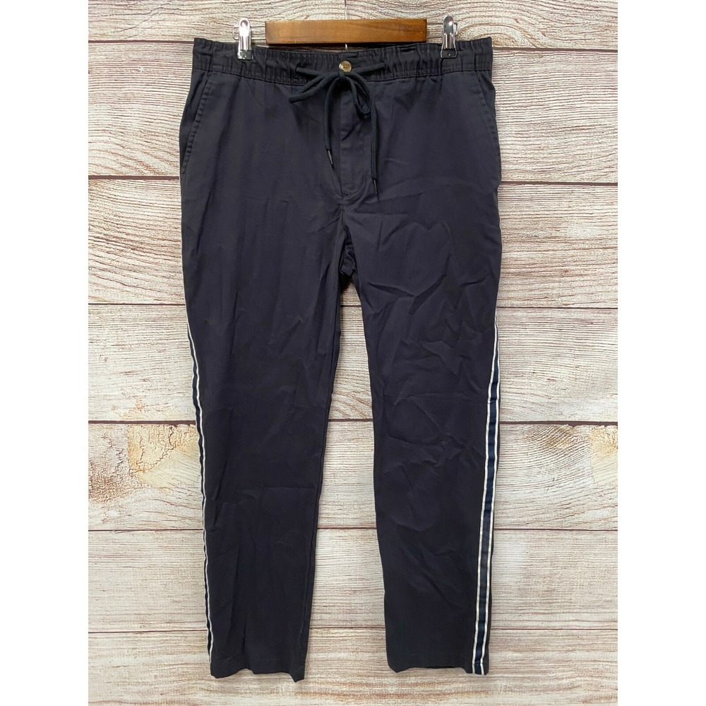 Club Room Pants Mens Medium Navy Striped Elastic Waist Drawstring Stretch New